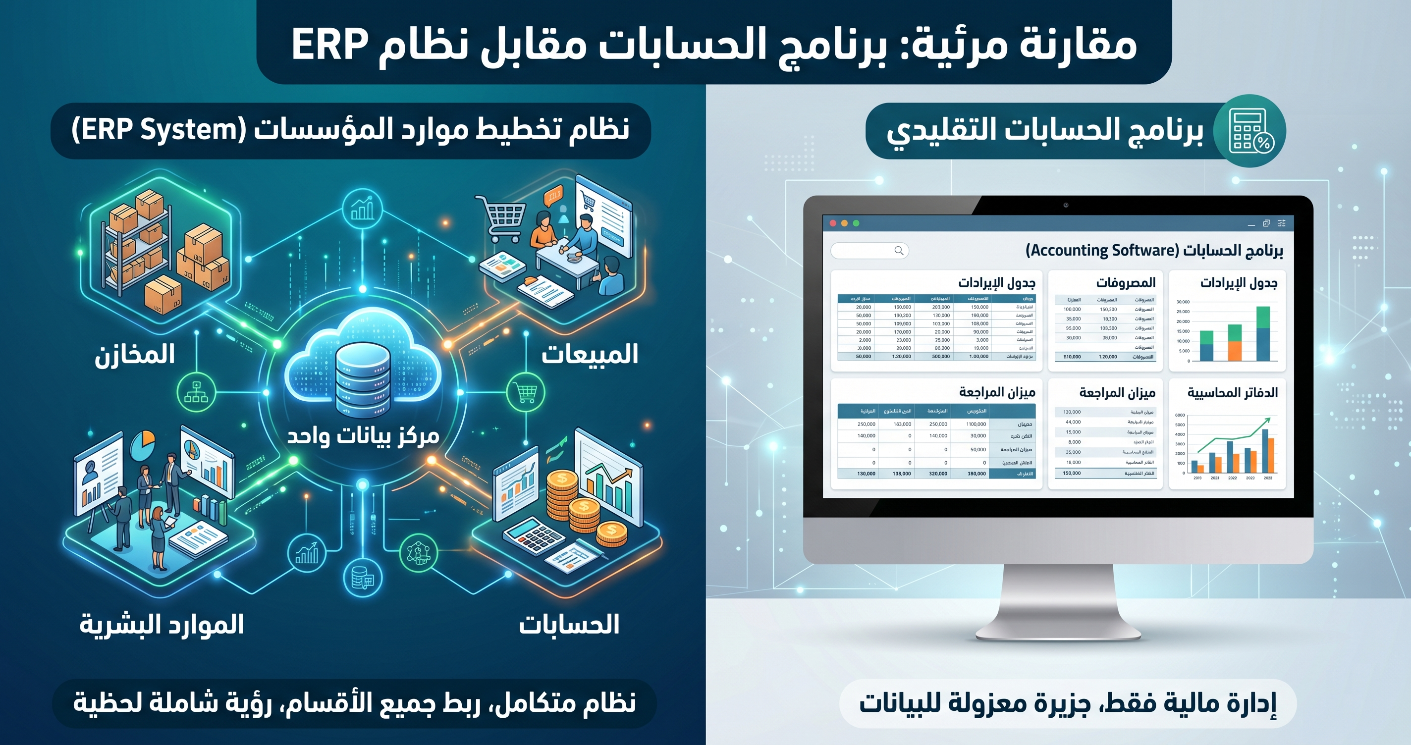 اختر الأداة الصحيحة لنمو شركتك برنامج الحسابات أم ERP System